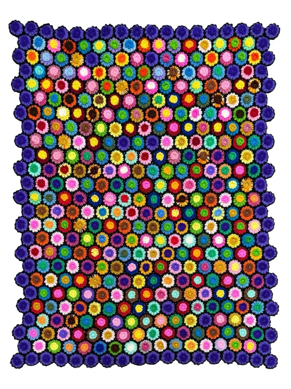 Vtg Hand Knitted Crochet Granny Hexagon Honeycomb Floral Afghan Throw Blanket